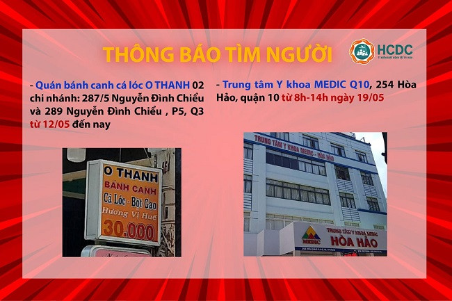 Thông tin khẩn tìm người đến các địa điểm liên quan đến bệnh nhân tại Quận 3 (Ảnh: HCDC).