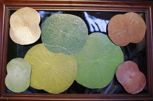 Bức tranh được Thảo sáng tạo làm từ lá sen rất mới lạ.