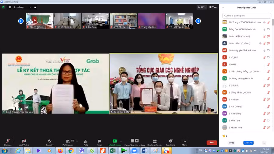 Lễ ký kết hợp tác giữa Tổng cục Giáo dục nghề nghiệp với và Grab Việt Nam được tổ chức trực tuyến
