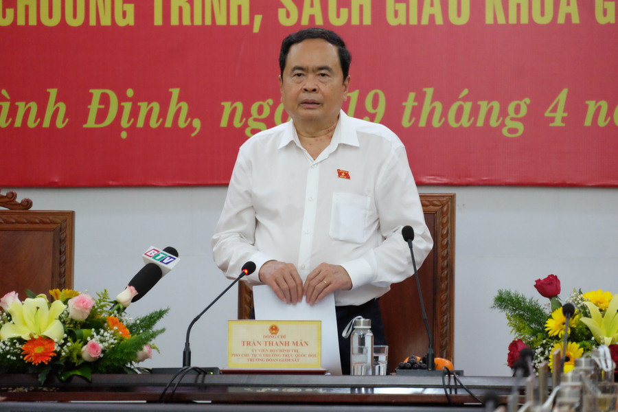 Ủy viên Bộ Chính trị, Phó Chủ tịch Thường trực Quốc hội, Trưởng đoàn giám sát Trần Thanh Mẫn phát biểu tại buổi làm việc. Ảnh: Hoàng Vinh. Ủy viên Bộ Chính trị, Phó Chủ tịch Thường trực Quốc hội, Trưởng đoàn giám sát Trần Thanh Mẫn phát biểu tại buổi làm việc. Ảnh: Hoàng Vinh.