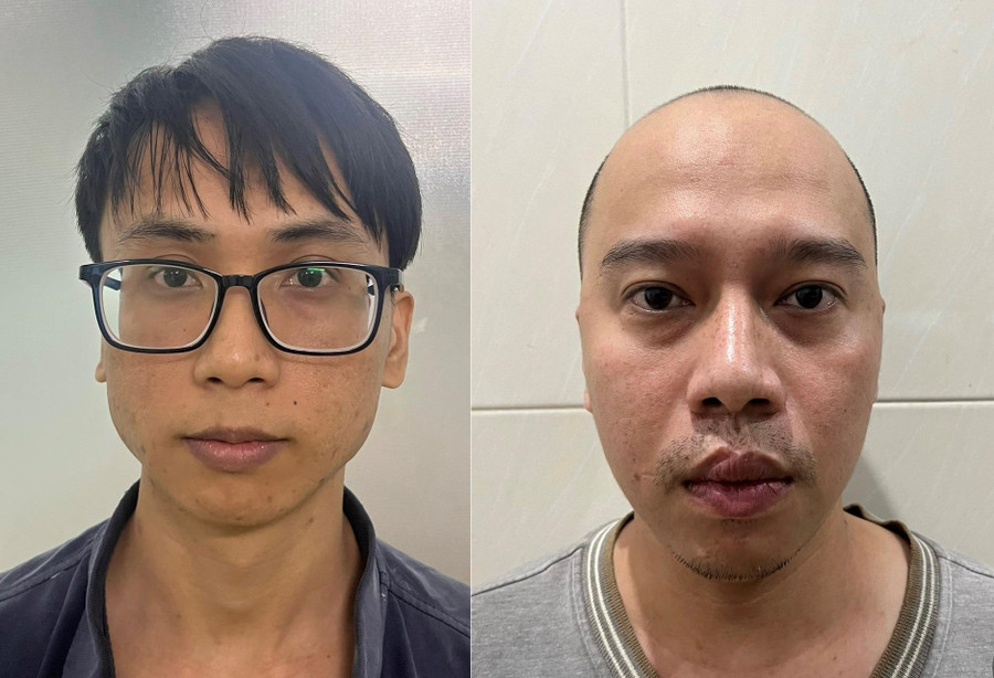 Việt (trái) và Khoa (phải) tại cơ quan công an. Ảnh: Công an Việt (trái) và Khoa (phải) tại cơ quan công an. Ảnh: Công an