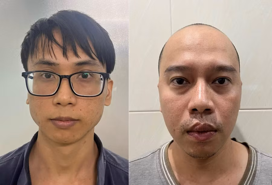 Việt (trái) và Khoa (phải) tại cơ quan công an. Ảnh: Công an