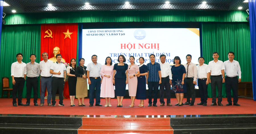 Hội nghị triển khai thí điểm học bạ số cấp Tiểu học năm học 2023-2024 ở Bình Dương. (Ảnh: Sở GD&ĐT Bình Dương)