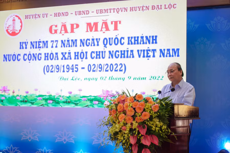 Chủ tịch nước Nguyễn Xuân Phúc phát biểu tại buổi gặp mặt.