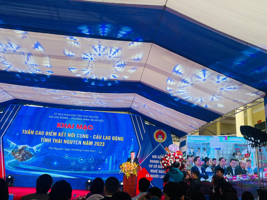 Tuần lễ cao điểm kết nối cung - cầu lao động tỉnh Thái Nguyên năm 2023. Ảnh: Trường Trung cấp Công nghệ Y khoa Trung ương.