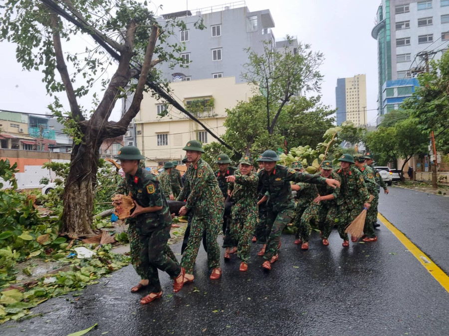 Nhiều cây xanh bị ngã đổ ra đường nên lực lượng quân đội khẩn trương dọn dẹp. Nhiều cây xanh bị ngã đổ ra đường nên lực lượng quân đội khẩn trương dọn dẹp.