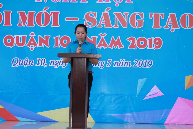 Chị Trần Thị Thanh Tâm – Ủy viên thường vụ Quận Đoàn – Phó Chủ Tịch Hội LHTN Quận 10, TPHCM phát biểu tại ngày hội.