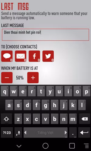 gửi tin nhắn hết pin