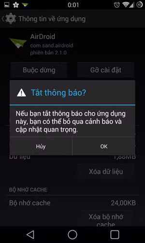 tắt thông báo Android 