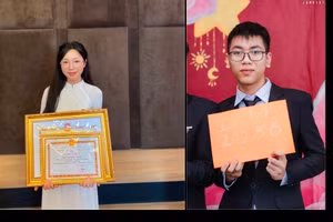 Em Phạm Kiều Oanh học sinh Trường THPT Chuyên Tuyên Quang và em Trần Đức Hiếu học sinh Trường THPT Chuyên Hà Giang.