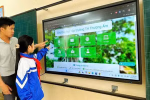 Thầy giáo Nguyễn Đình Duy hướng dẫn học trò.