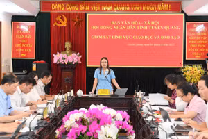 Bà Hùng Thị Giang, Trưởng Ban Văn hóa- Xã hội, Trưởng Đoàn giám sát làm việc với Sở GD&ĐT tỉnh Tuyên Quang.