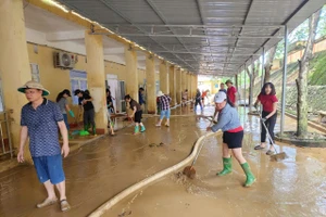 Các thầy cô giáo các nhà trường đang tập trung khắc phục hậu quả cơn bão số 3 gây ra.