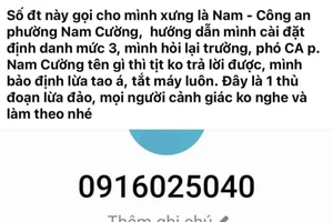 Nhiều đối tượng giả danh Lực lượng Công an để lừa đảo, chiếm đoạt tài sản tại địa bàn TP. Yên Bái. (Ảnh CA TP. Yên Bái)