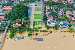 Khu vực Quảng trường Nguyễn Tất Thành Tuyên Quang nước cũng đã dâng cao.