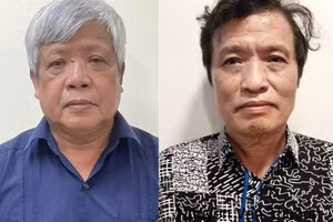 Các bị can Nguyễn Linh Ngọc (trái) và Nguyễn Văn Thuấn.