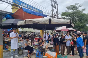 Lực lượng y tế tuyên truyền tới người dân cách phòng, tránh bệnh.