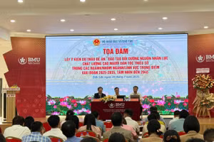 Các đại biểu dự tọa đàm lấy ý kiến Đề án đào tạo nhân lực chất lượng cao người dân tộc thiểu số. (Ảnh: NA)