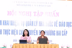 Giám đốc và Phó Giám đốc Sở GD&ĐT chủ trì Hội nghị. (Ảnh: Thành Tâm)