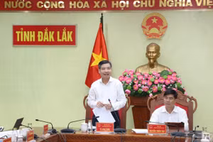 Chủ tịch UBND tỉnh Đắk Lắk Tạ Anh Tuấn phát biểu tại cuộc họp. (Ảnh: ĐXH)