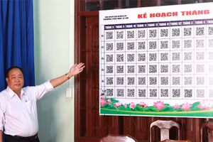Ông Nguyễn Văn Tài giới thiệu bảng mã QR kế hoạch hoạt động của đơn vị. (Ảnh: Thành Tâm)