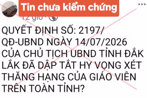 Thông tin gây hoang mang dư luận tại Đắk Lắk. (Ảnh chụp màn hình)