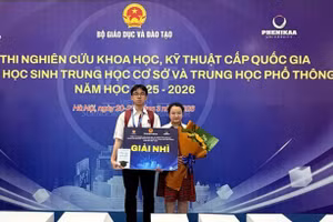 Hai học sinh đến từ Trường Tiểu học, THCS và THPT Hoàng Việt đoạt giải Nhì cấp quốc gia. (Ảnh: CVP)