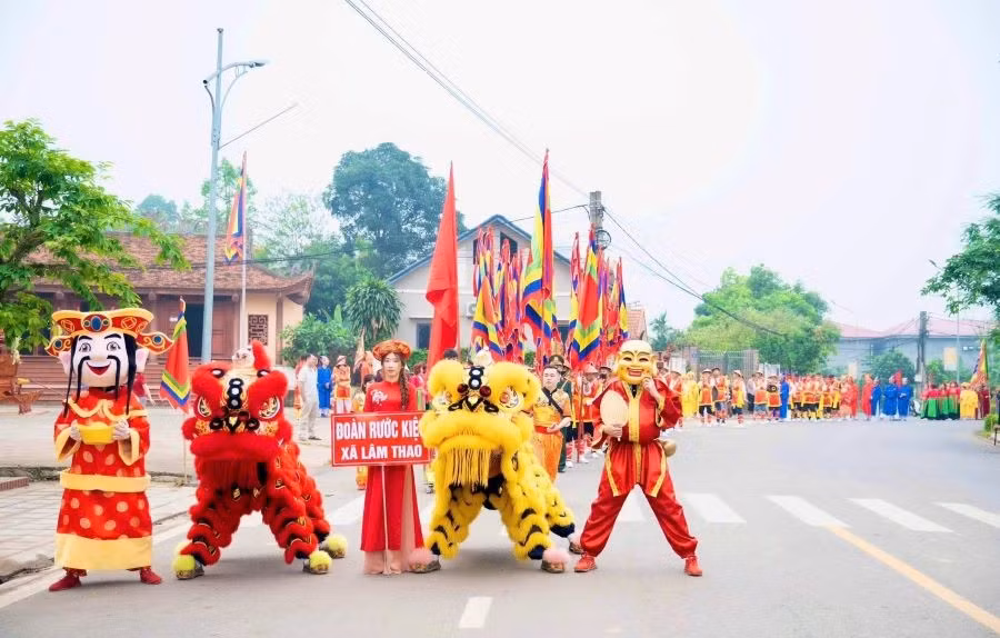 UBND xã Lâm Thao tổ chức hợp luyện Lễ rước kiệu dự Giỗ Tổ Hùng Vương năm 2026 (ảnh: Phương Anh).