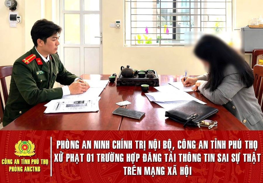 Bà Đ.T.L làm việc với cơ quan công an. (ảnh: Công an tỉnh Phú Thọ).