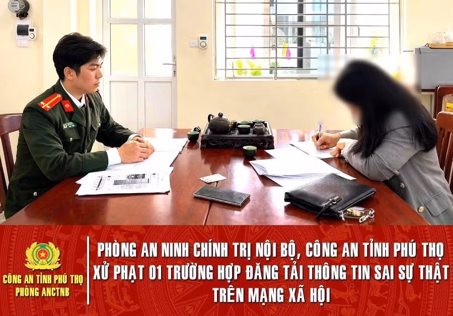 Bà Đ.T.L làm việc với cơ quan công an. (ảnh: Công an tỉnh Phú Thọ).