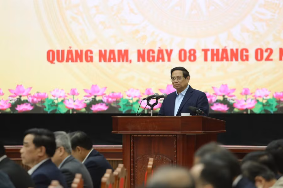 Thủ tướng Phạm Minh Chính phát biểu tại buổi làm việc với lãnh đạo tỉnh Quảng Nam.