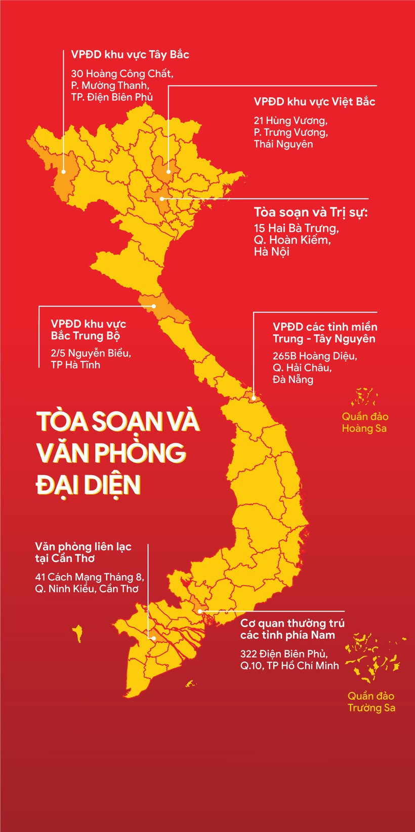 Các văn phòng đại diện của Báo Giáo dục và Thời đại. Thiết kế: Tiến Thành. Các văn phòng đại diện của Báo Giáo dục và Thời đại. Thiết kế: Tiến Thành.