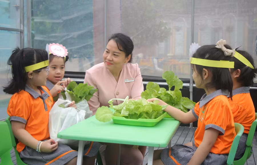 Hoạt động trải nghiệm của trẻ Trường Mầm non Tân Phong (Tân Hưng, TPHCM). Ảnh: Hồ Phúc