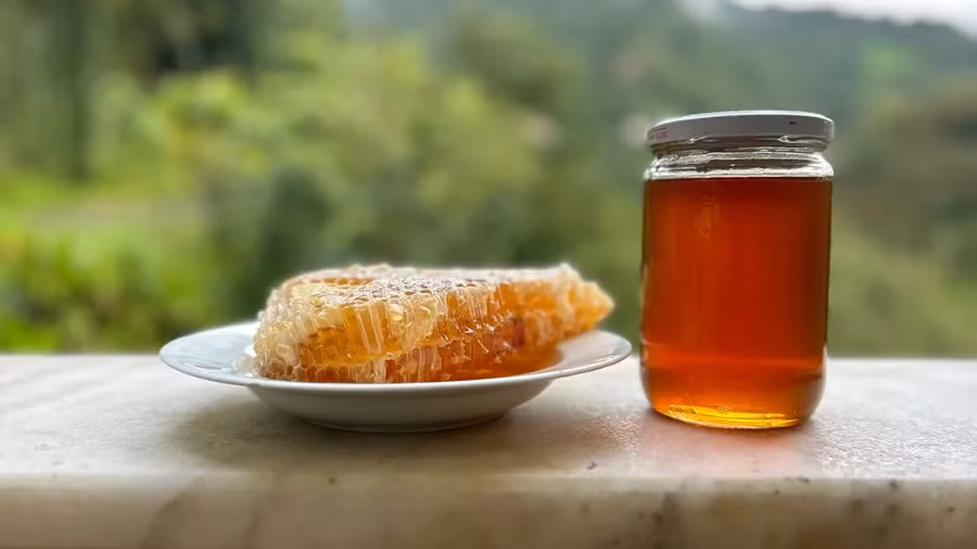 Mật ong điên màu sậm, trong vị ngọt có lẫn vị đắng và khá nóng rát họng.