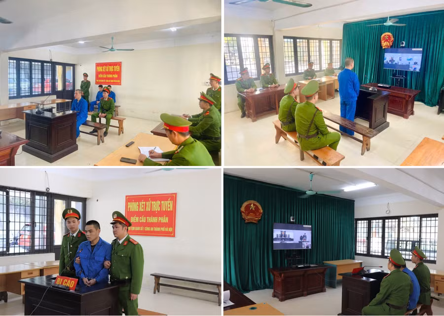 Phiên xét xử trực tuyến tại Trại tạm giam số 1, CATP Hà Nội.