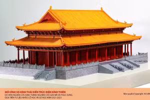 Mô hình 3D hình thái kiến trúc điện Kính Thiên được các nhà khoa học thuộc Viện Nghiên cứu Kinh thành phục dựng.