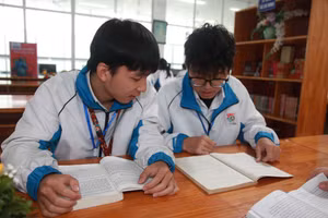 Học sinh Trường THPT chuyên Sơn Tây trong giờ học thư viện.