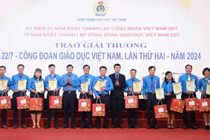 Các nhà giáo vinh dự nhận giải thưởng 22/7 Công đoàn Giáo dục Việt Nam.