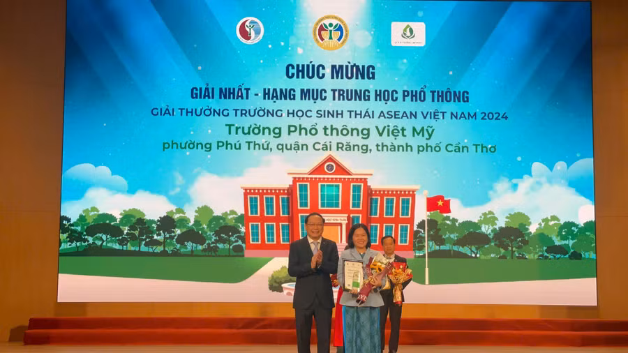 Trường Phổ thông Việt Mỹ (quận Cái Răng, TP Cần Thơ) đoạt giải Nhất giải thưởng Trường học sinh thái ASEAN Việt Nam 2024.