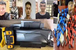 Nhóm nghi phạm và tang vật vụ án. (Ảnh: CACC)