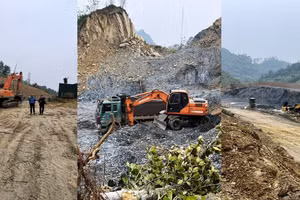 Hiện trường vụ khai thác đất trái phép. (Ảnh: Công an Thanh Hóa cung cấp)