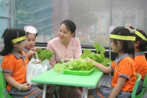 Hoạt động trải nghiệm của trẻ Trường Mầm non Tân Phong (Tân Hưng, TPHCM). Ảnh: Hồ Phúc