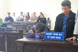 Bà V.T.V. gục khóc trong phiên tòa xét xử con trai.