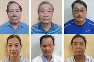 Các bị can trong vụ án liên quan đến hành vi hối lộ để thâu tóm khu đất vàng Bến Vân Đồn. Ảnh: Bộ Công an