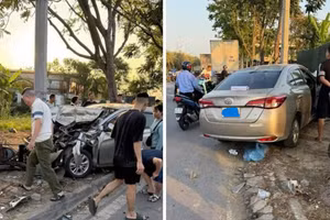 Hiện trường vụ tai nạn do Ma Vũ Duy gây ra.