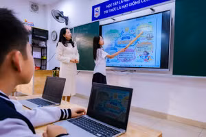 Cô, trò Trường THCS Giảng Võ ứng dụng công nghệ thông tin, đổi mới sáng tạo qua từng bài học.