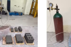 Quá trình dẫn khí CO2 vào trong thùng dưỡng hộ mẫu sản phẩm sau khi tạo hình.