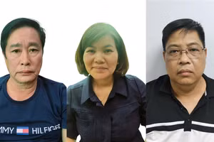Hoàng Tất Thành, Lục Thị Thanh Bình, Lại Thành Trung (từ trái qua). Ảnh: Bộ Công an 