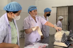 Sản xuất bún tại Công ty Bún tươi và bánh phở Nguyễn Bính, TPHCM. Ảnh: Quốc Hải