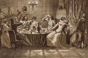 Bản in thạch minh họa 3 hoàng tử phi của Pháp đang hưởng lạc tại Tháp Nesle. Ảnh minh họa: Nationalgeographic.com